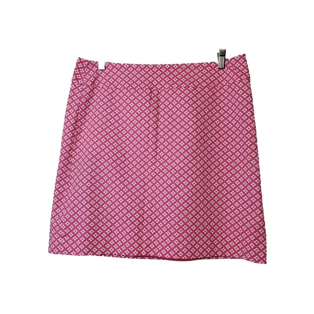 TALBOTS Womens 12 Skirt Pink Printed Straight Cotton Stretch Short Mini Lined